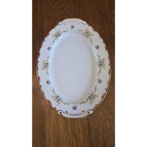 Vintage 12" Harmony House China Wembley Oval Serving Platter Japan Floral Gold